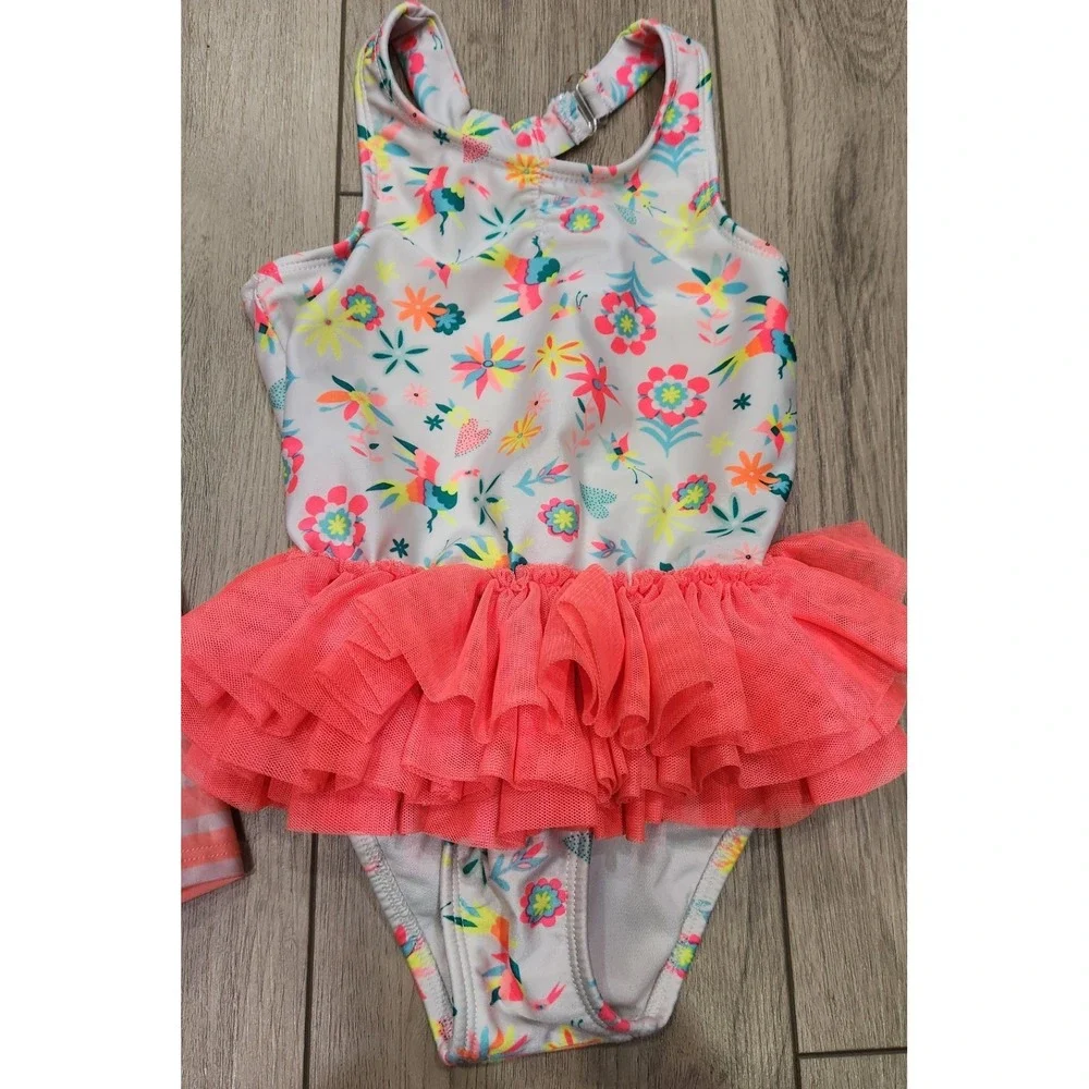 2 Cat & Jack Girls Tutu‎ Swimsuit One Piece Size 4T Long Sleeve Rash Guard Pink